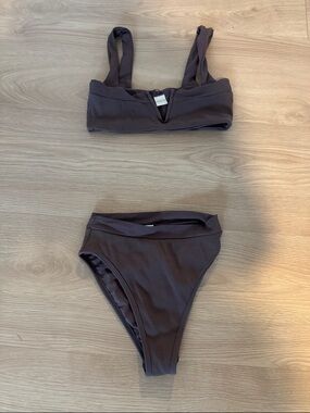 Ribbed Two-Piece Bikini Set in Dark Brown